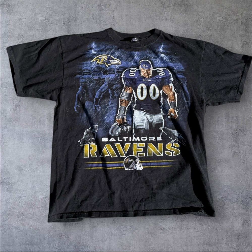 Vintage Baltimore Ravens NFL Team Apparel Shirt  Illustrated Rain Caricature XL